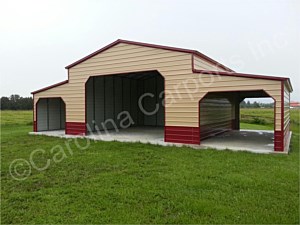 Vertical Roof Style Two Tone Carolina Barn Fully Enclosed on Main Building